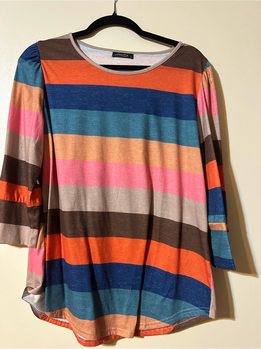 Women’s Multicolor Striped Scoop Neck Blouse - Pink, Orange, Blue